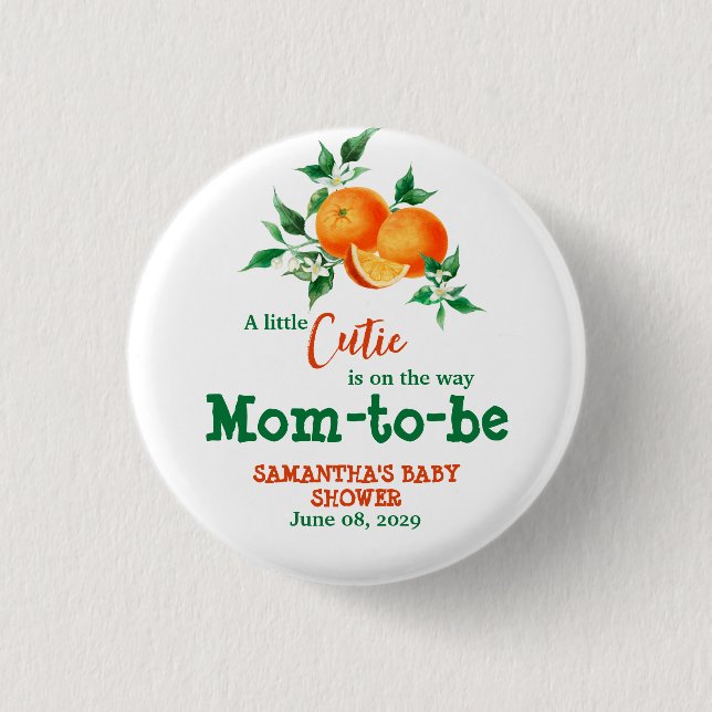 Citrus Little Cutie Botanical Orange Baby Shower C Button (Front)