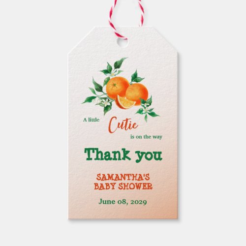 Citrus Little Cutie Botanical Orange Baby Shower Gift Tags