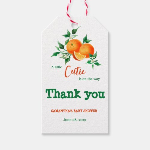 Citrus Little Cutie Greenery Orange Baby Shower Gift Tags