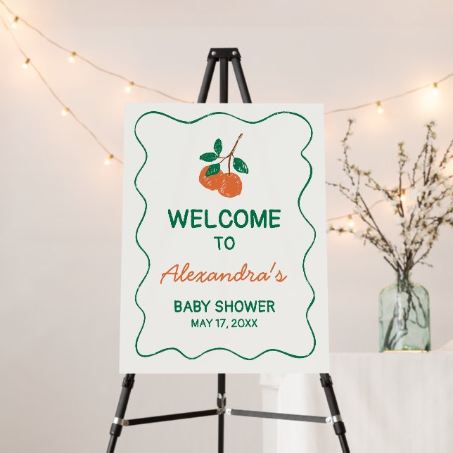 Citrus Little Cutie Modern BabyShower Welcome Sign (In Situ (Stand))