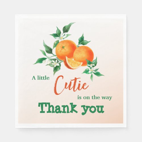 Citrus Little Cutie On The Way Orange Baby Shower Napkins