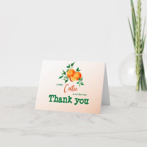 Citrus Little Cutie On The Way Orange Baby Shower Thank You Card