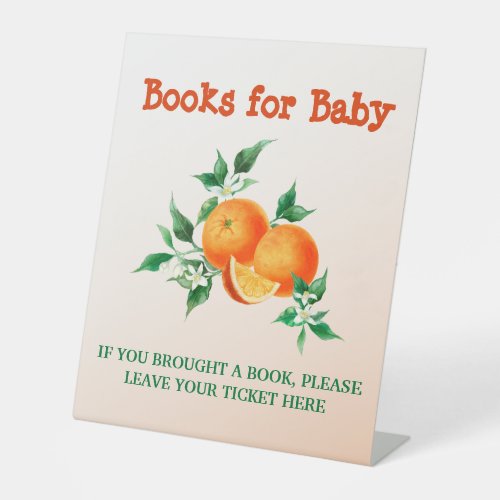 Citrus Little Cutie Orange Baby Shower Book Game Pedestal Sign