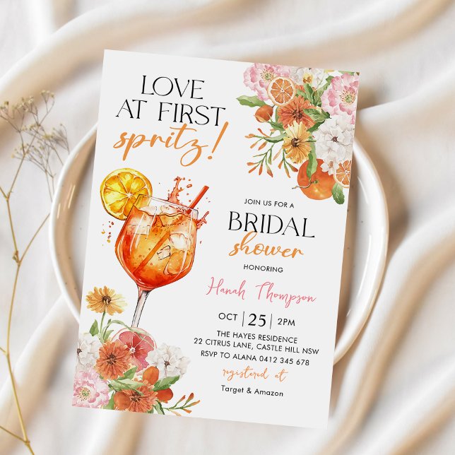 Citrus Love at First Spritz Bridal Shower Invitation (Creator Uploaded)