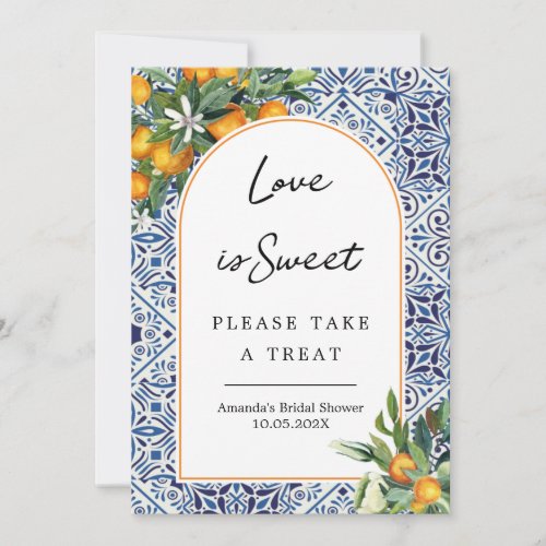 Citrus Love is sweet take a treat favor sign  Invitation