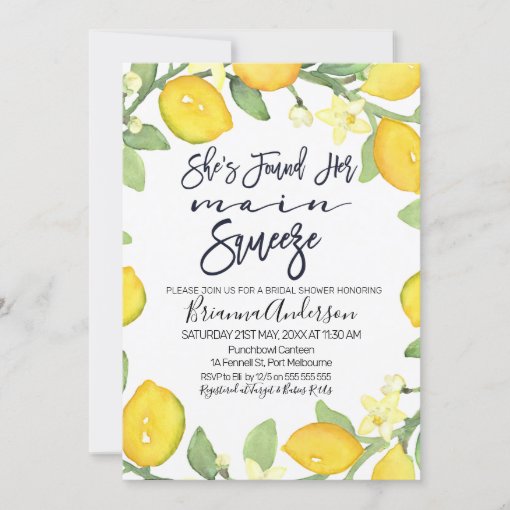 Citrus main squeeze bridal shower invitation | Zazzle