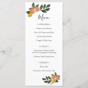 Citrus Main Squeeze Lemons and Oranges Shower Menu