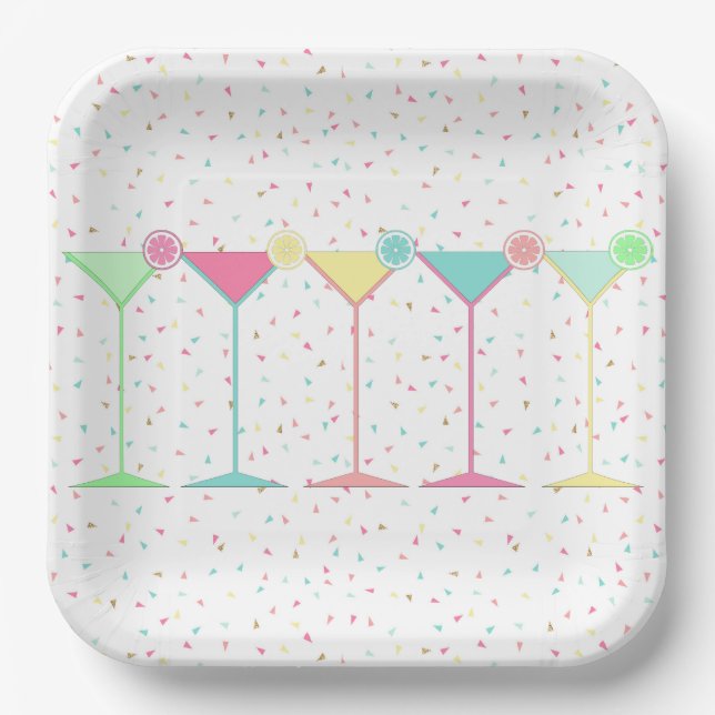 Citrus Martini Cocktail Confetti Party Celebration Paper Plates (Front)