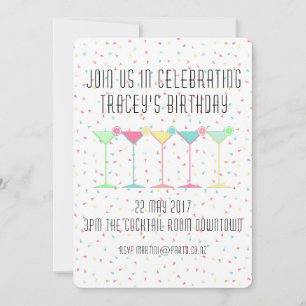 Citrus Martini Cocktail Party Confetti Black White Invitation
