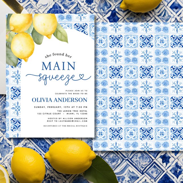 Citrus Mediterranean Main Squeeze Bridal Shower Invitation (Creator Uploaded)