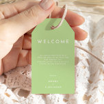 Citrus Minimal Green Destination Wedding Welcome Gift Tags<br><div class="desc">Introducing our Citrus Minimal Green Destination Wedding Welcome Gift Tags Design, where simplicity meets sophistication in a palette of bright citrus hues. With solid backgrounds in pink, orange, yellow, or green, and clean typographic fonts, this theme exudes contemporary elegance with a touch of retro charm. Designed to complement our Citrus...</div>