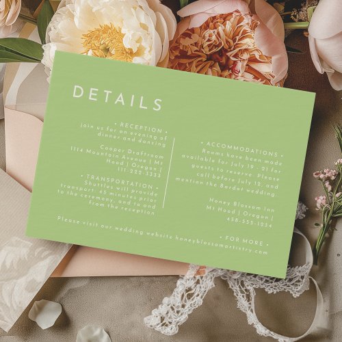 Citrus Minimalist Green Wedding Details Enclosure Card