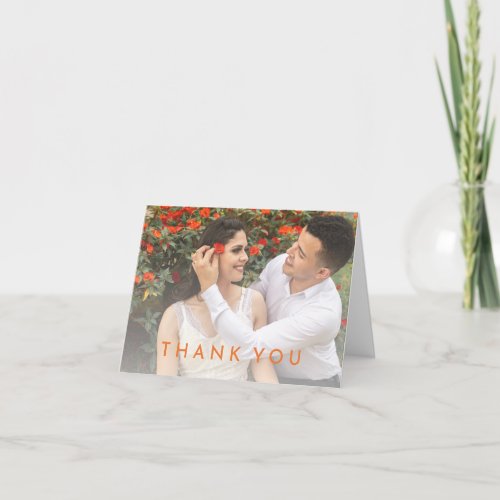 Citrus Minimalist Orange Wedding Photo Folded Thank You Card