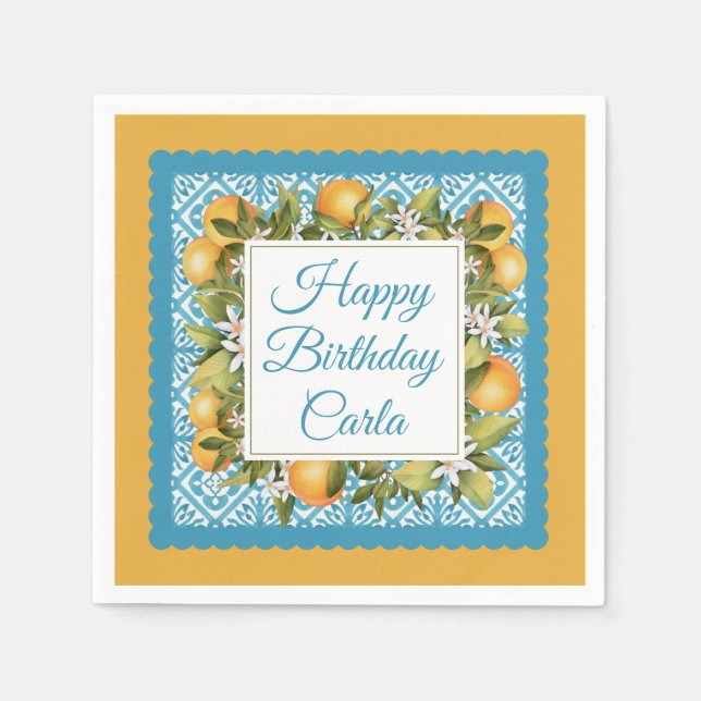 Citrus & Moroccan Blue Custom Party  Napkins (Front)