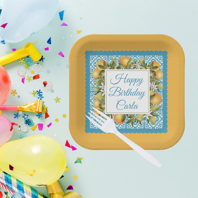Citrus & Moroccan Blue Custom Party Paper Plates (Creator Uploaded)
