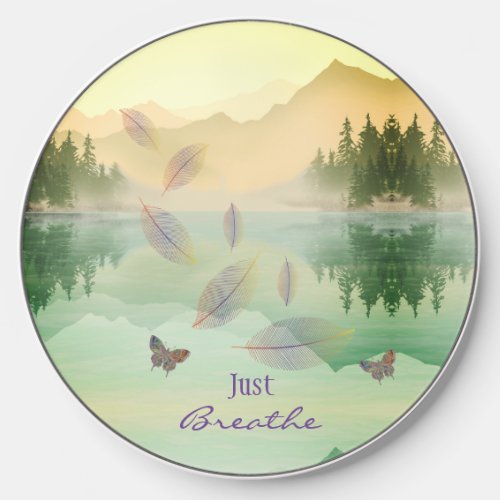 Citrus Mountain Reflection feathers JUST BREATHE  Wireless Charger