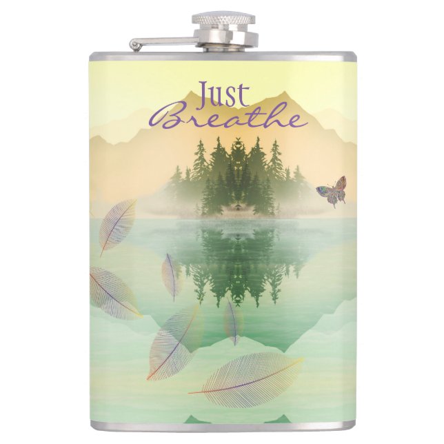 Citrus Mountain Reflection JUST BREATHE Flask (Front)