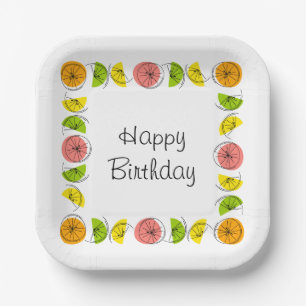 Citrus Multi Square Happy Birthday Paper Plates