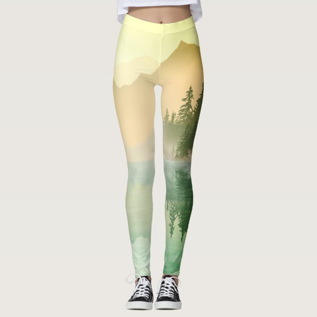 Citrus N Green Mountains Forest Landscape  Leggings (Front)