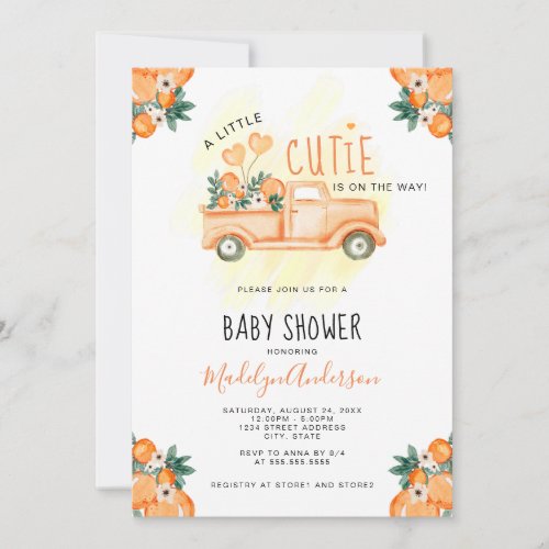 Citrus Orange A Little Cutie Baby Shower Invitation