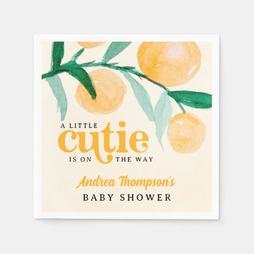 Citrus Orange A little Cutie Retro Baby Shower Napkins