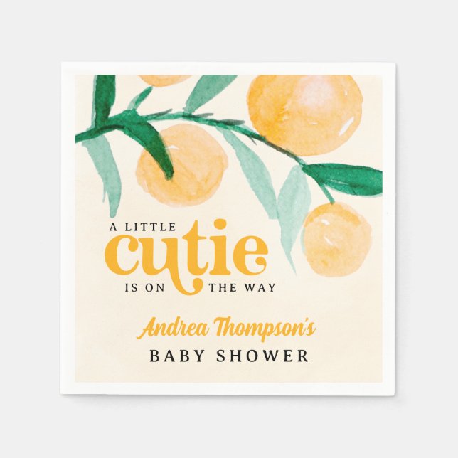Citrus Orange A little Cutie Retro Baby Shower Napkins (Front)