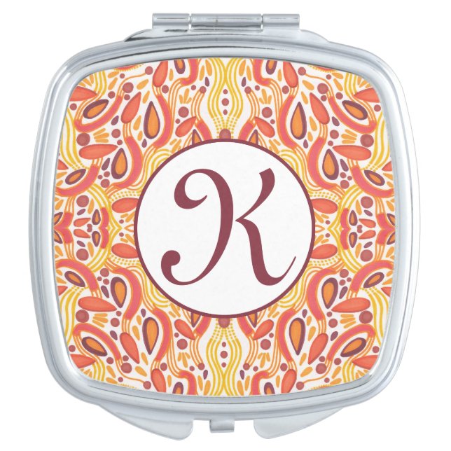 Citrus Orange Abstract Monogram Compact Mirror (Front)