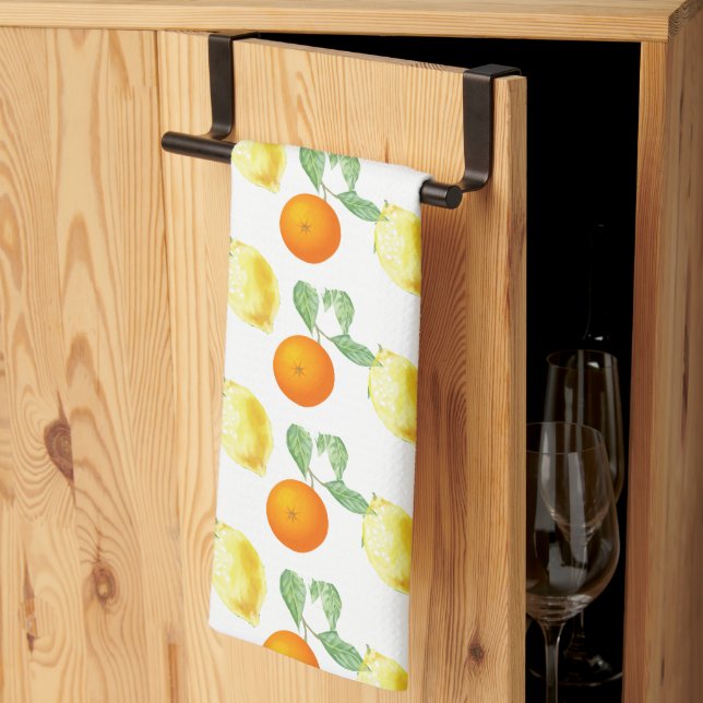 Citrus Orange and Lemon Print  Kitchen Towel (Thirds Fold)
