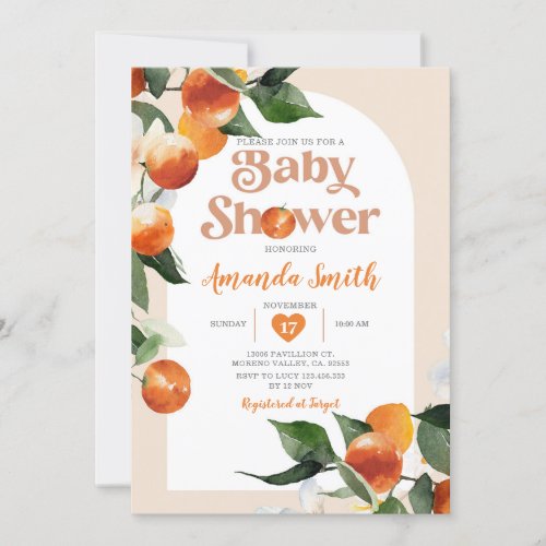 Citrus Orange Baby Shower Summer Tropical Floral Invitation