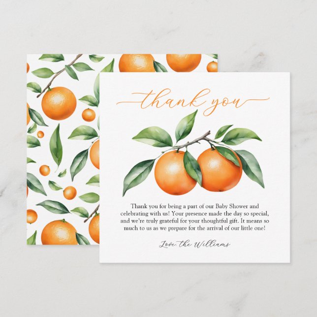 Citrus Orange Baby Shower Thank You Card (Front/Back)