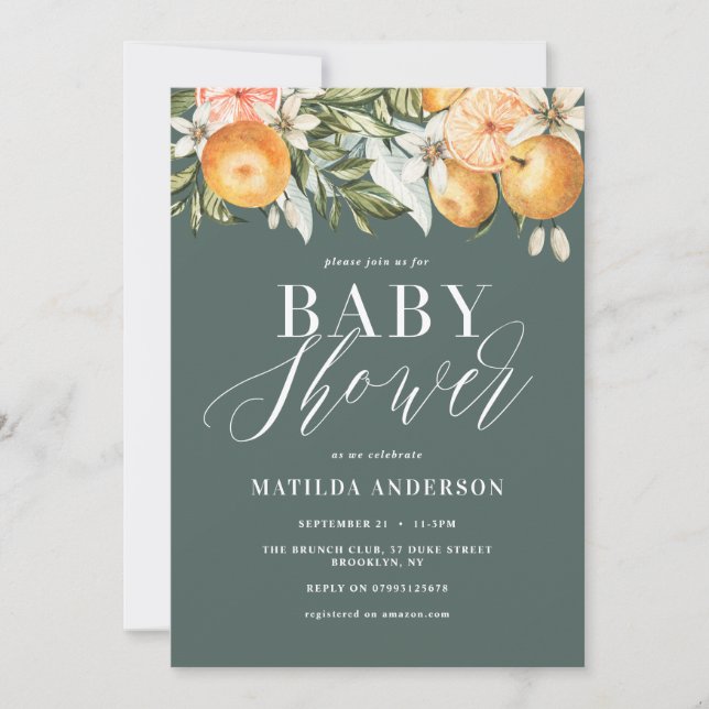 Citrus, orange + blossom baby shower (Front)