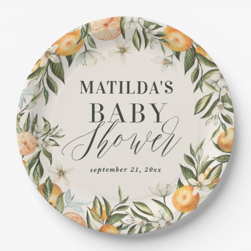 Citrus orange  blossom baby shower party decor paper plates