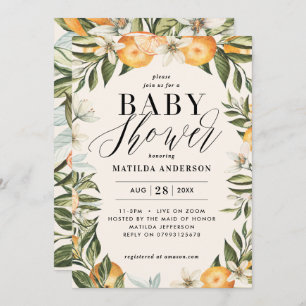 Citrus orange blossom baby shower party invitation