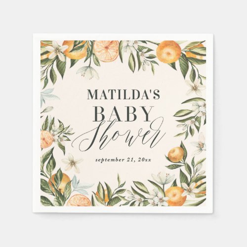 Citrus orange  blossom baby shower party napkins