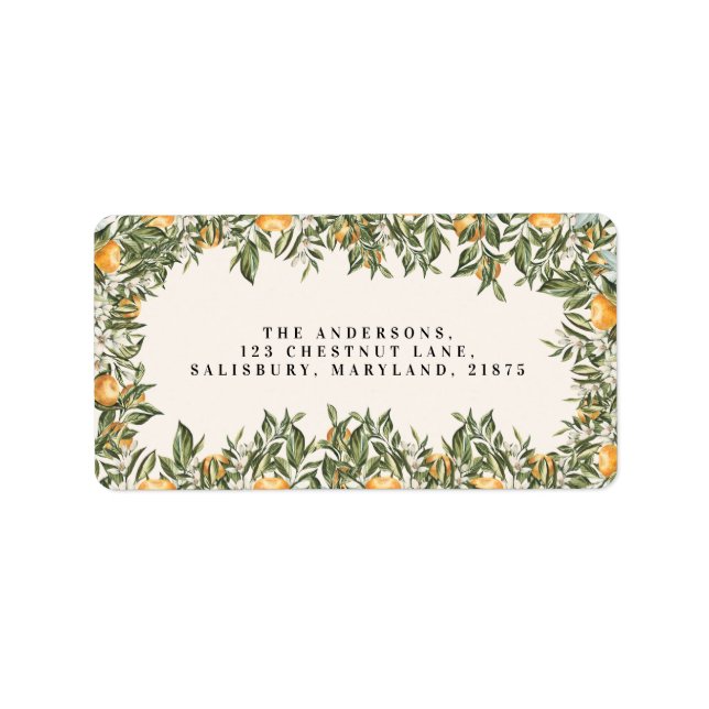 Citrus orange blossom botanical rustic bridal chic label (Front)
