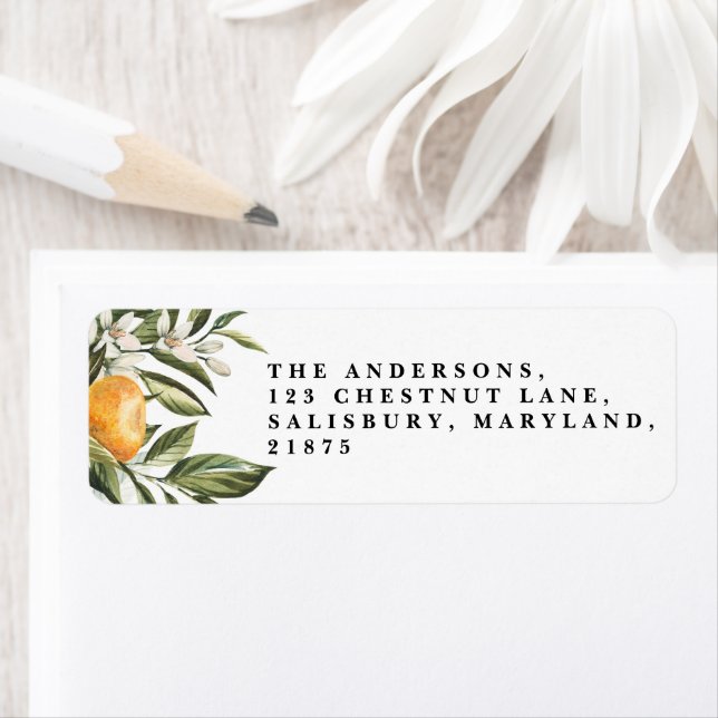 Citrus orange blossom botanical rustic bridal chic label (Insitu)
