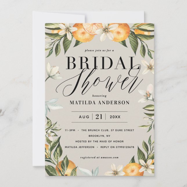 Citrus, orange + blossom bridal shower party (Front)