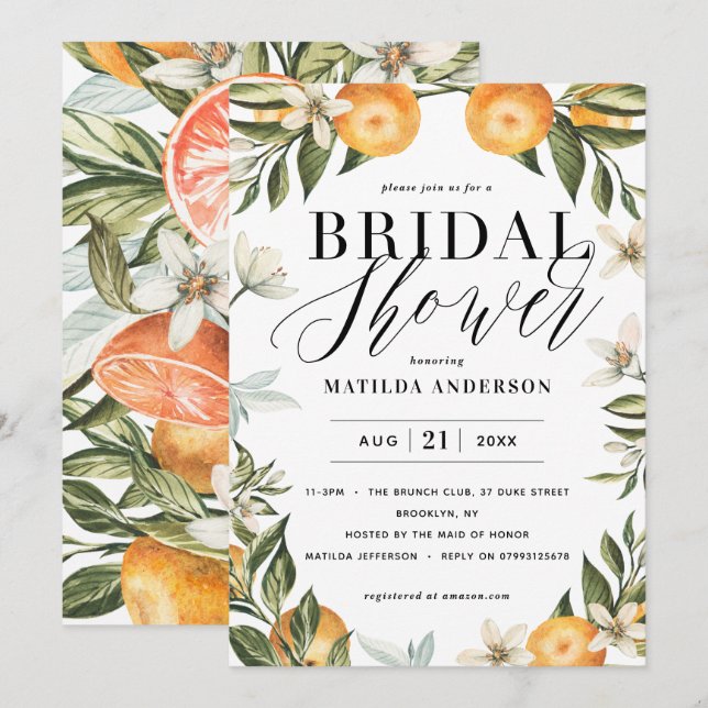 Citrus, orange + blossom bridal shower party (Front/Back)