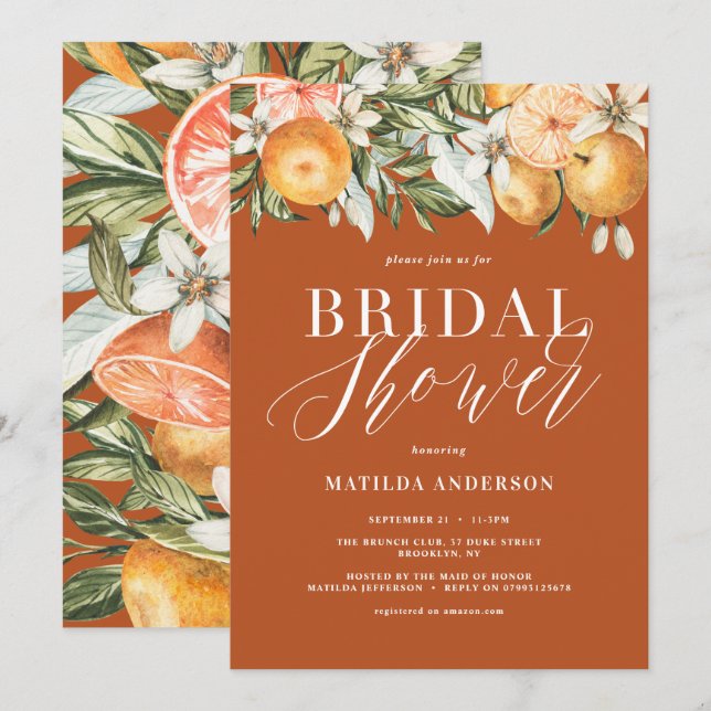 Citrus, orange + blossom bridal shower party (Front/Back)