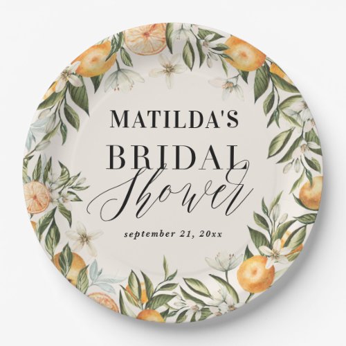 Citrus orange  blossom bridal shower party decor paper plates