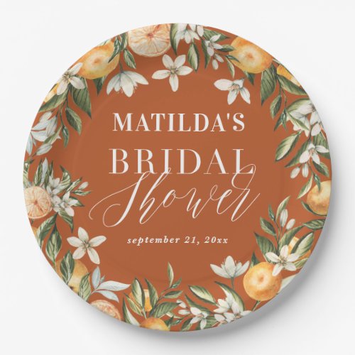 Citrus orange  blossom bridal shower party decor paper plates