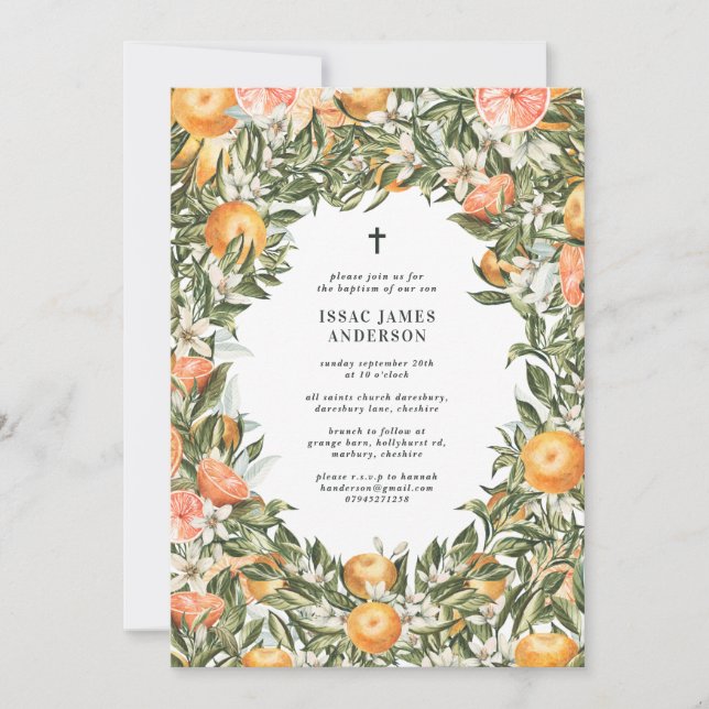 Citrus, orange + blossom christening baptism (Front)