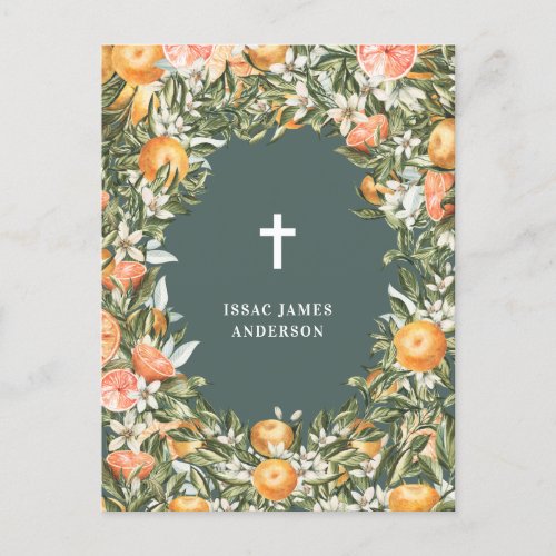 Citrus orange  blossom christening baptism invitation postcard