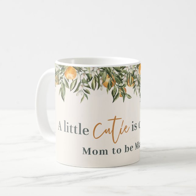Citrus, orange + blossom little cutie baby shower coffee mug (Front Left)