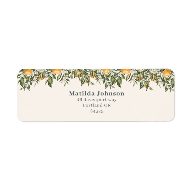 Citrus, orange + blossom little cutie baby shower  label (Front)