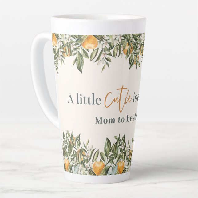 Citrus, orange + blossom little cutie baby shower  latte mug (Left Angle)