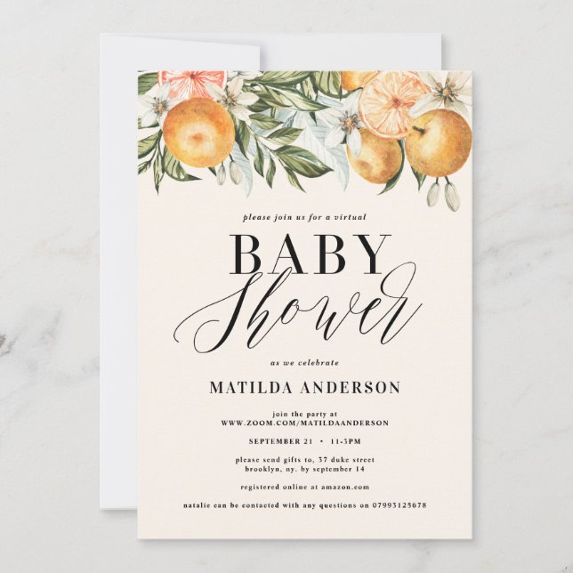 Citrus, orange + blossom virtual baby shower (Front)