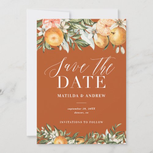 Citrus orange  blossom wedding save the date