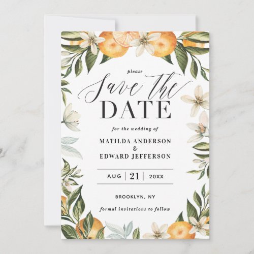 Citrus orange  blossom wedding save the date