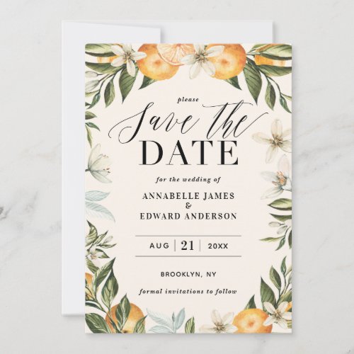 Citrus orange  blossom wedding save the date